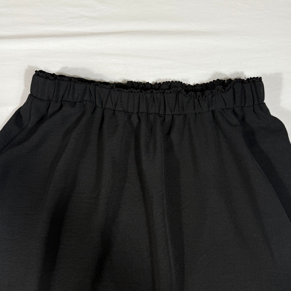 Adrianna Papell Embroidered Floral Scalloped Hem Black Midi Skirt Small A-Line - Picture 4 of 9